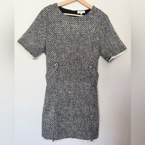 Bohme Chic Black and White Short Sleeve Tweed Dress Mini Belted Zipper Size XL